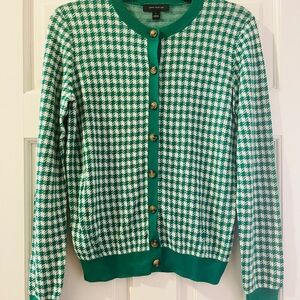 Ann Taylor Green Gingham Cardigan Sweater